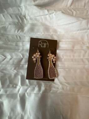 Rain Jewelry Collection Champagne Bottle Dangle Earrings with Rhinestones and Fa